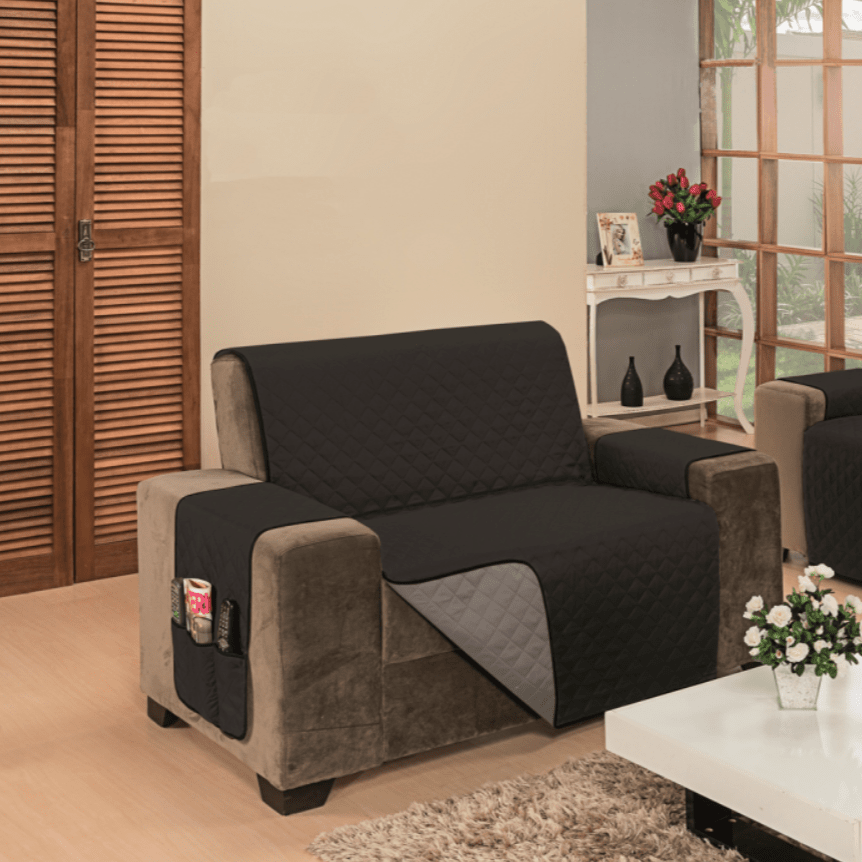 Protetor de Sofá Dupla Face Cinza-Preto