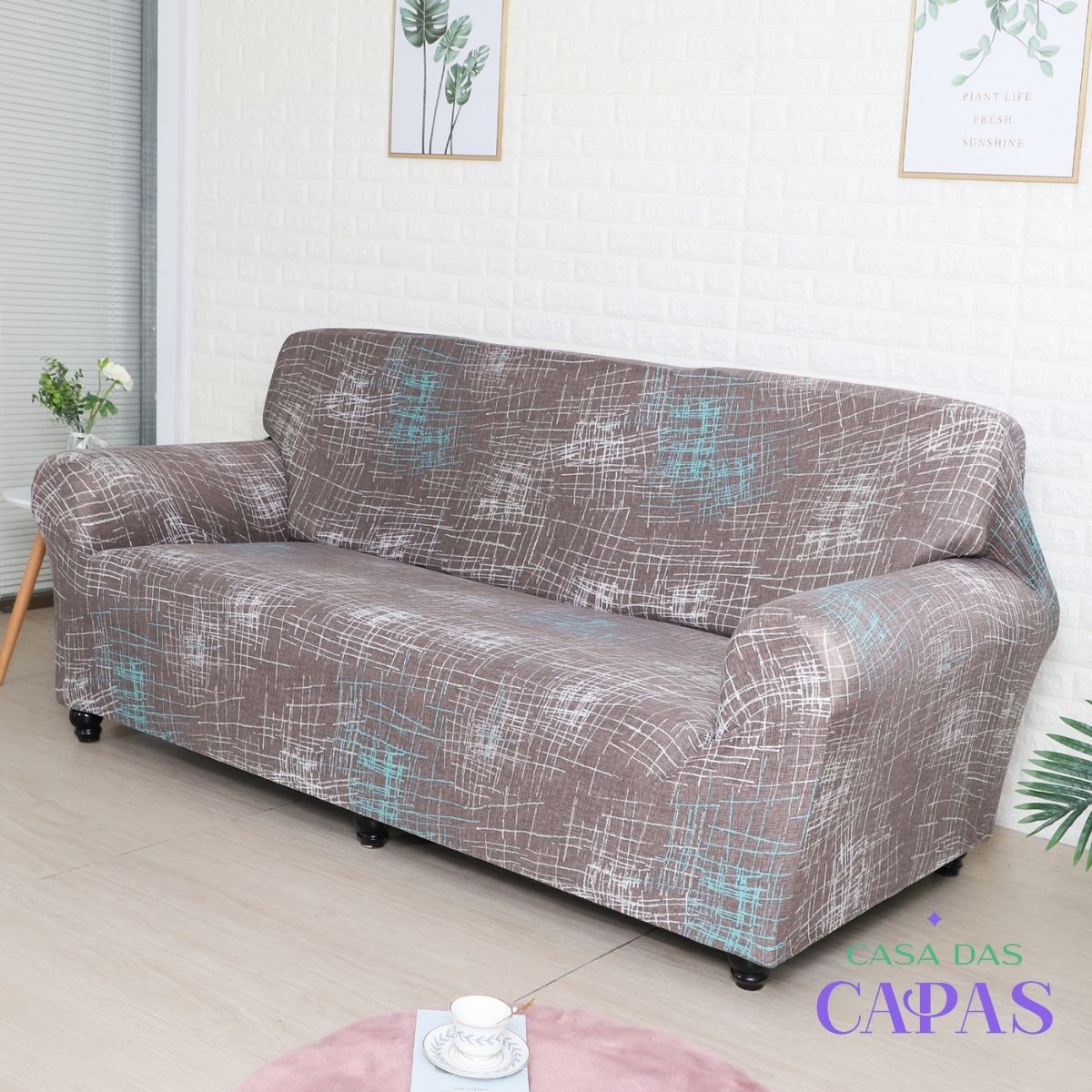 Capa de Sofá Spandex Premium - Abstrato Marrom