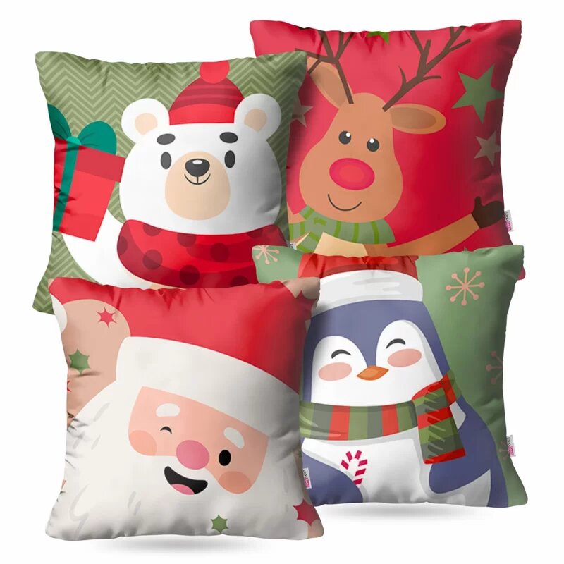 Kit 4 Capas de Almofada - Animais natalinos