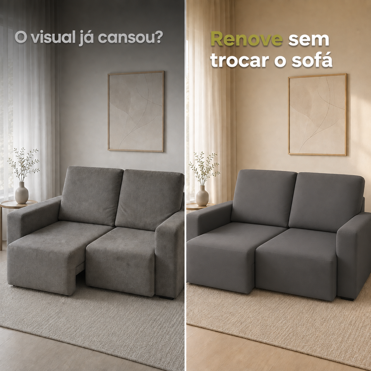 Capa para sofá retrátil 2 módulos 5pçs Cobertura Completa - Cinza Chumbo