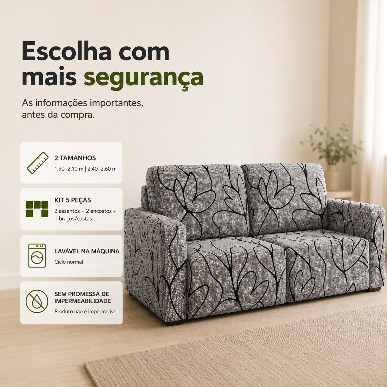 Capa para sofá retrátil 2 módulos 5pçs Cobertura Completa - Tulipa