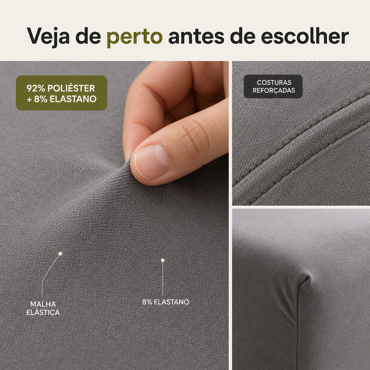 Capa para sofá retrátil 2 módulos 5pçs Cobertura Completa - Cinza Chumbo