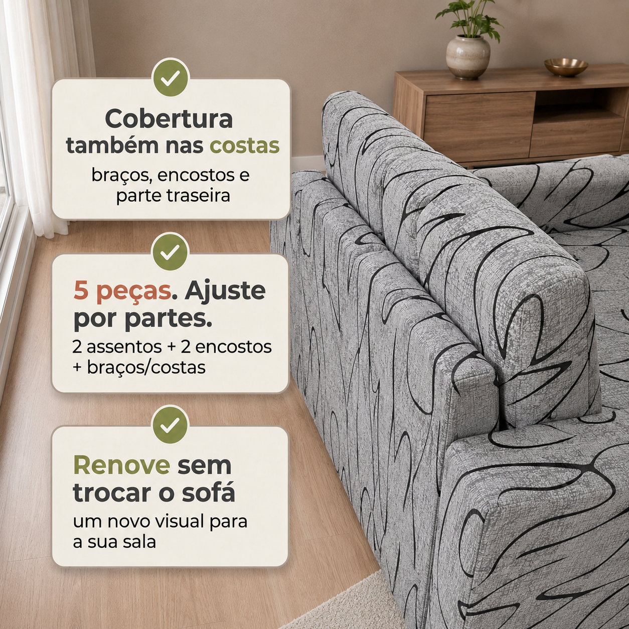 Capa para sofá retrátil 2 módulos 5pçs Cobertura Completa - Tulipa