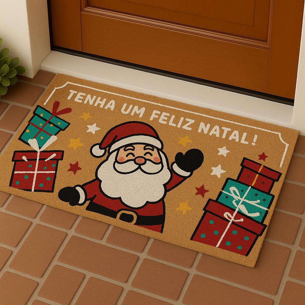 Tapete de Porta Natalino Retangular de Fibra de Coco - Várias Estampas