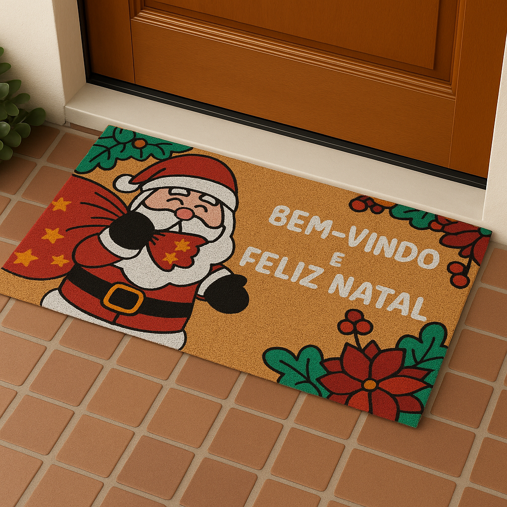 Tapete de Porta Natalino Retangular de Fibra de Coco - Várias Estampas