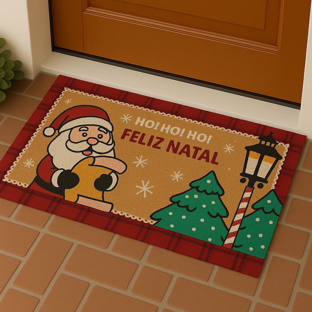 Tapete de Porta Natalino Retangular de Fibra de Coco - Várias Estampas