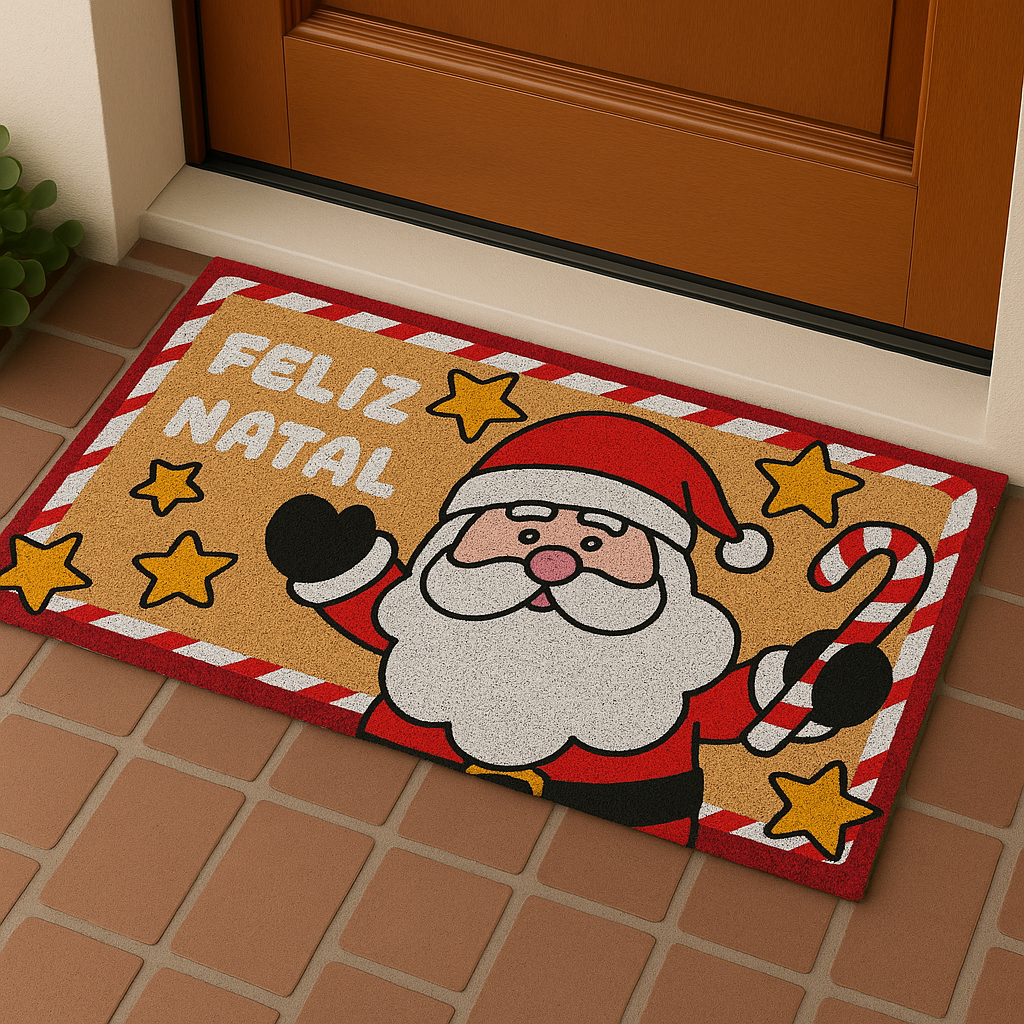 Tapete de Porta Natalino Retangular de Fibra de Coco - Várias Estampas