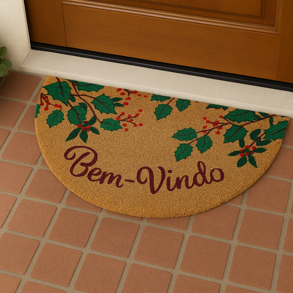 Tapete de Porta Natalino Meia Lua de Fibra de Coco - Várias Estampas