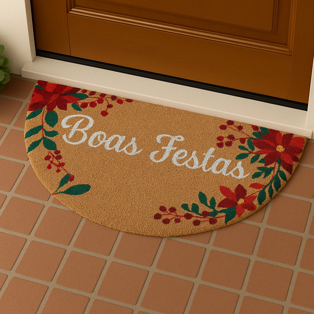 Tapete de Porta Natalino Meia Lua de Fibra de Coco - Várias Estampas