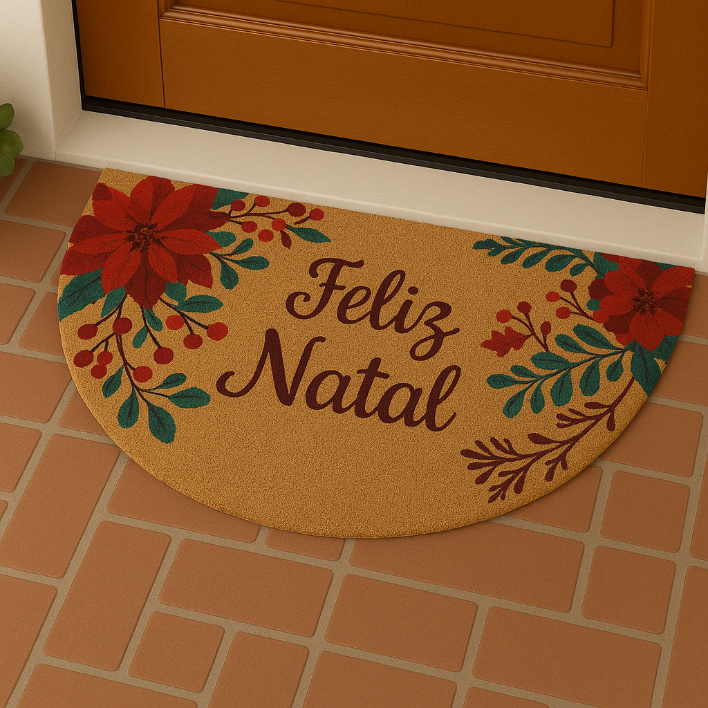Tapete de Porta Natalino Meia Lua de Fibra de Coco - Várias Estampas