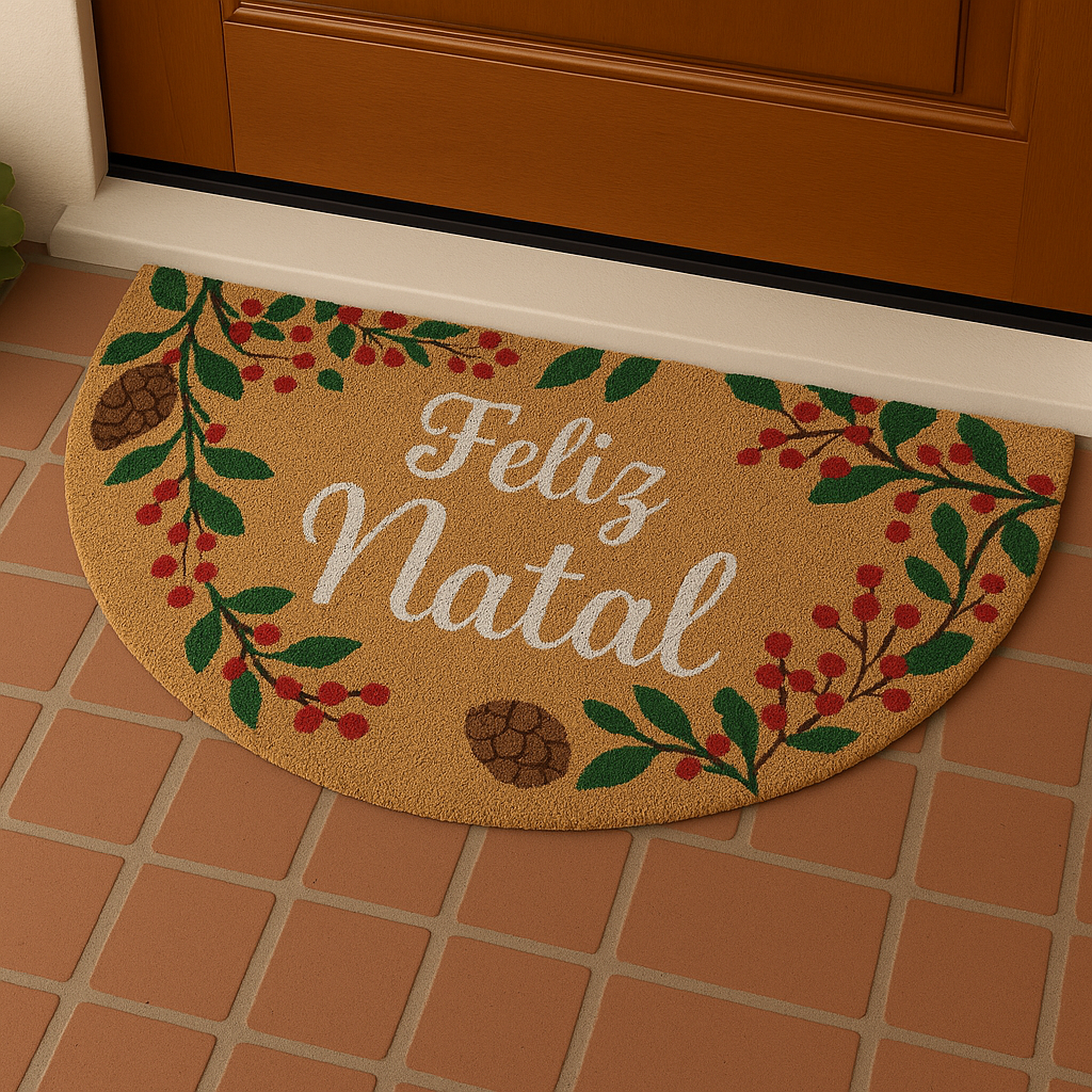 Tapete de Porta Natalino Meia Lua de Fibra de Coco - Várias Estampas