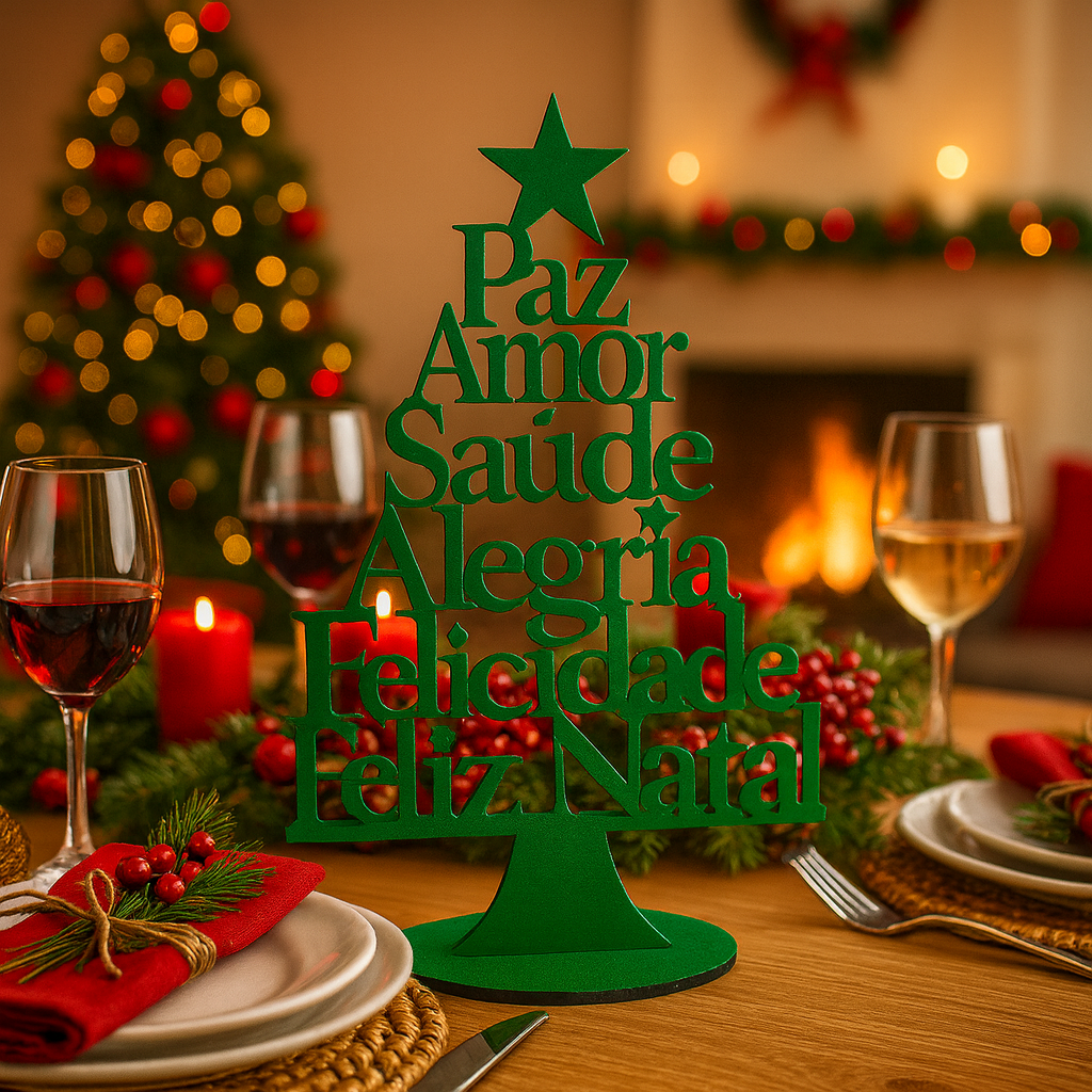 Árvore Natal Palavras 15cm x 11cm- Verde