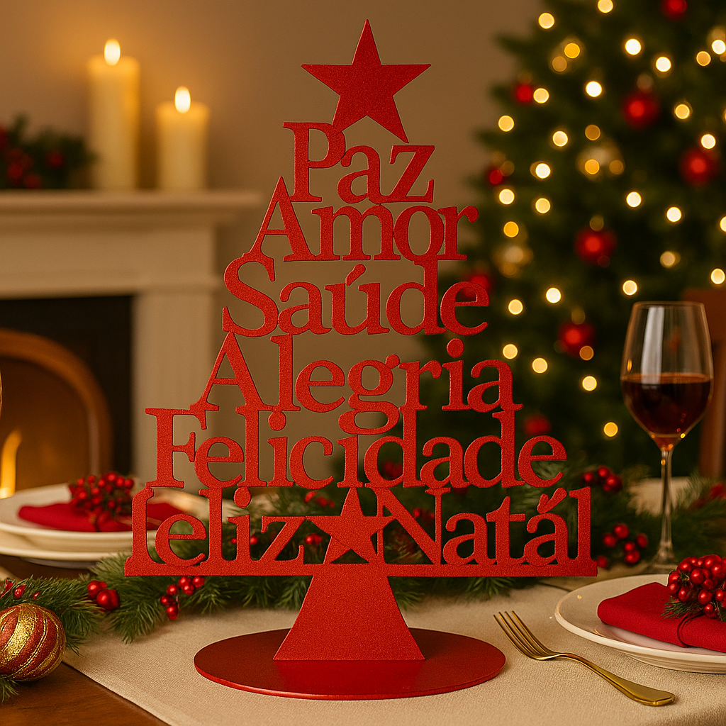 Árvore Natal Palavras 15cm x 11cm- Vermelha