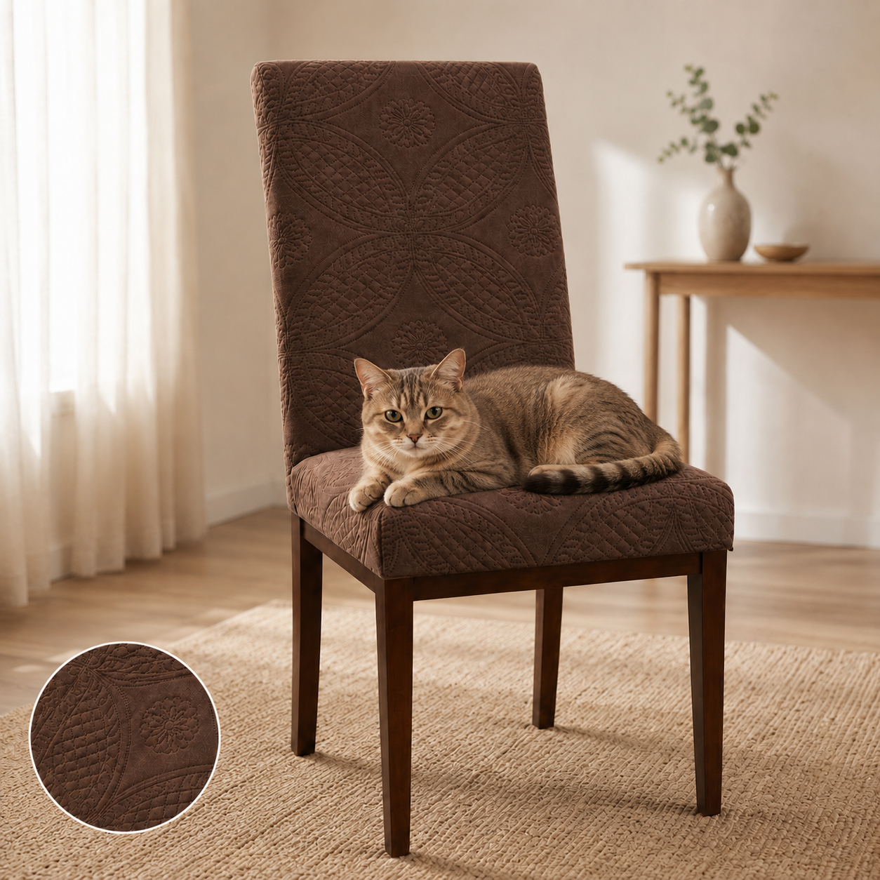 Capa de Cadeira Matelassê Confort Plus Arabesco Resistente a Gato - Marrom