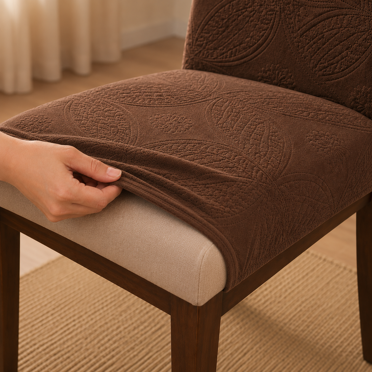 Capa de Cadeira Matelassê Confort Plus Arabesco Resistente a Gato - Marrom