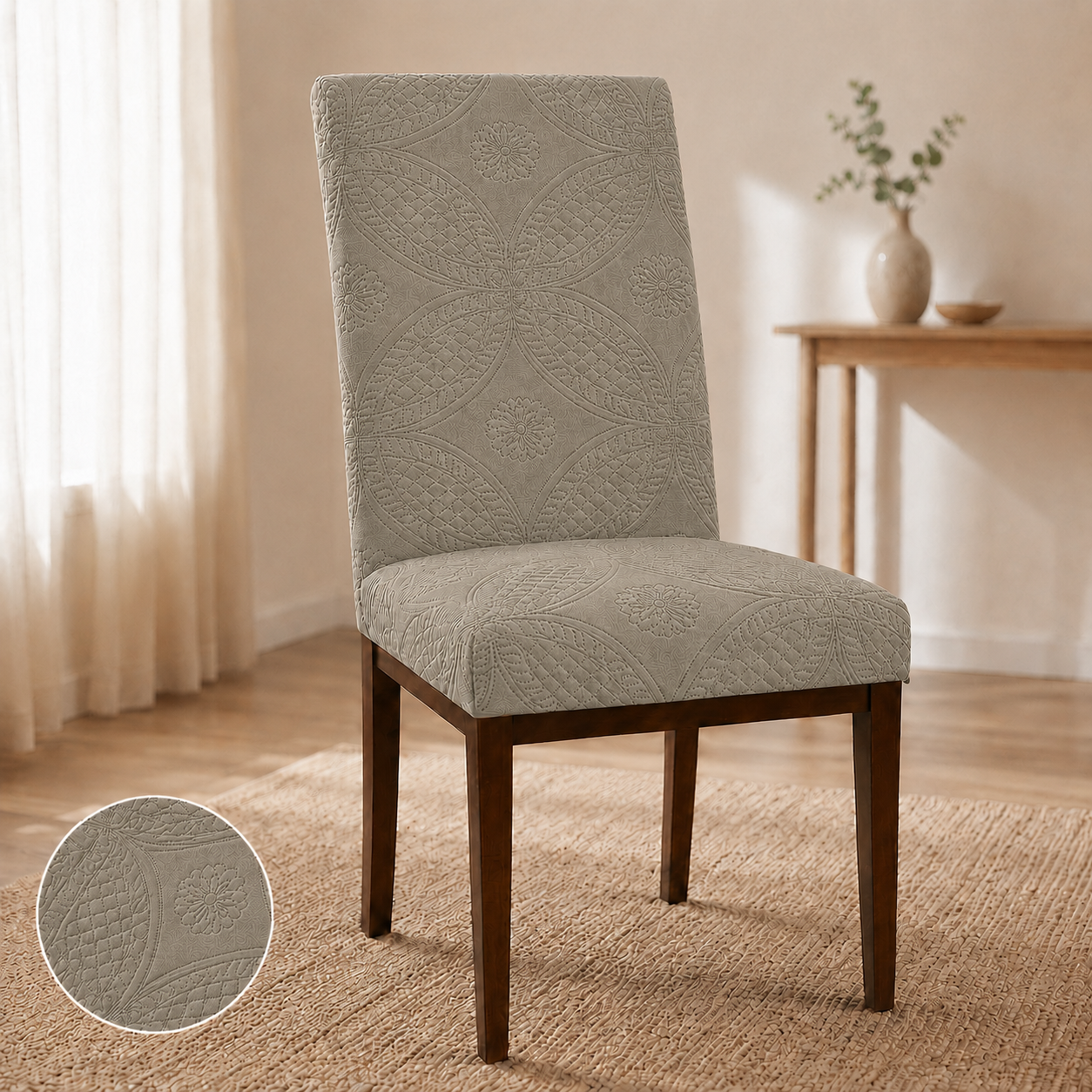 Capa de Cadeira Matelassê Confort Plus Arabescos Resistente a Gato- Cinza Claro