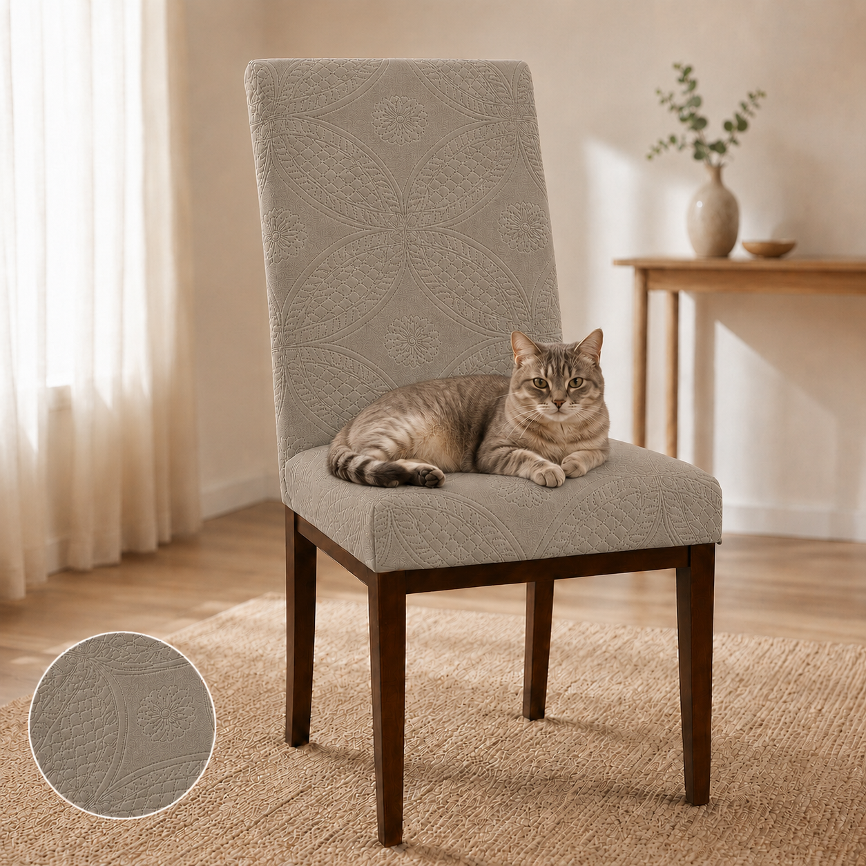 Capa de Cadeira Matelassê Confort Plus Arabescos Resistente a Gato- Cinza Claro