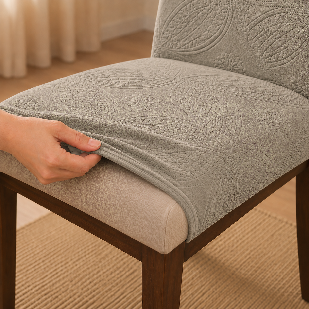 Capa de Cadeira Matelassê Confort Plus Arabescos Resistente a Gato- Cinza Claro