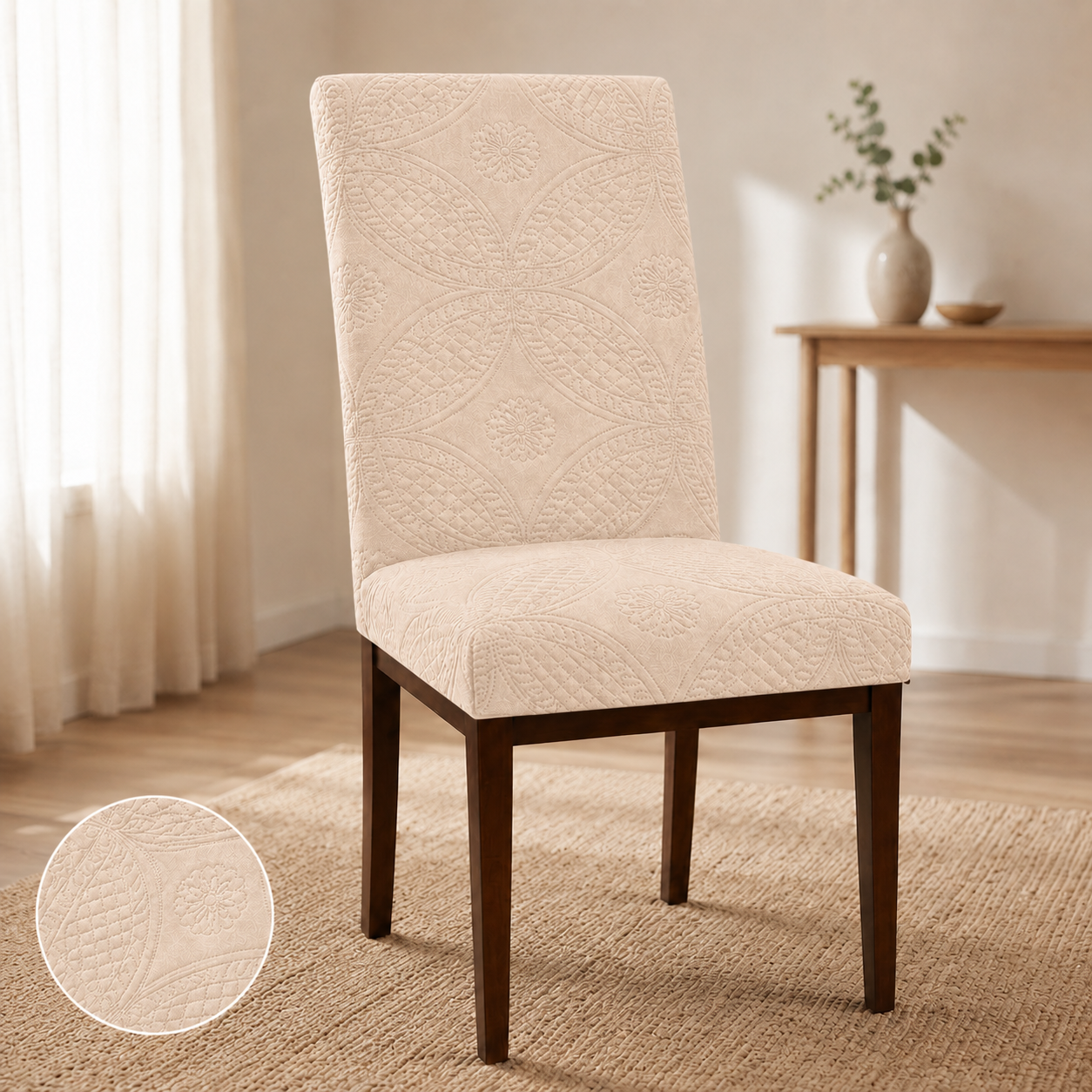 Capa de Cadeira Matelassê Confort Plus Arabesco Resistente a Gato - Creme