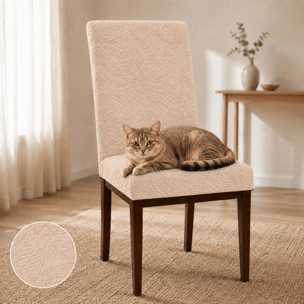 Capa de Cadeira Matelassê Confort Plus Arabesco Resistente a Gato - Creme