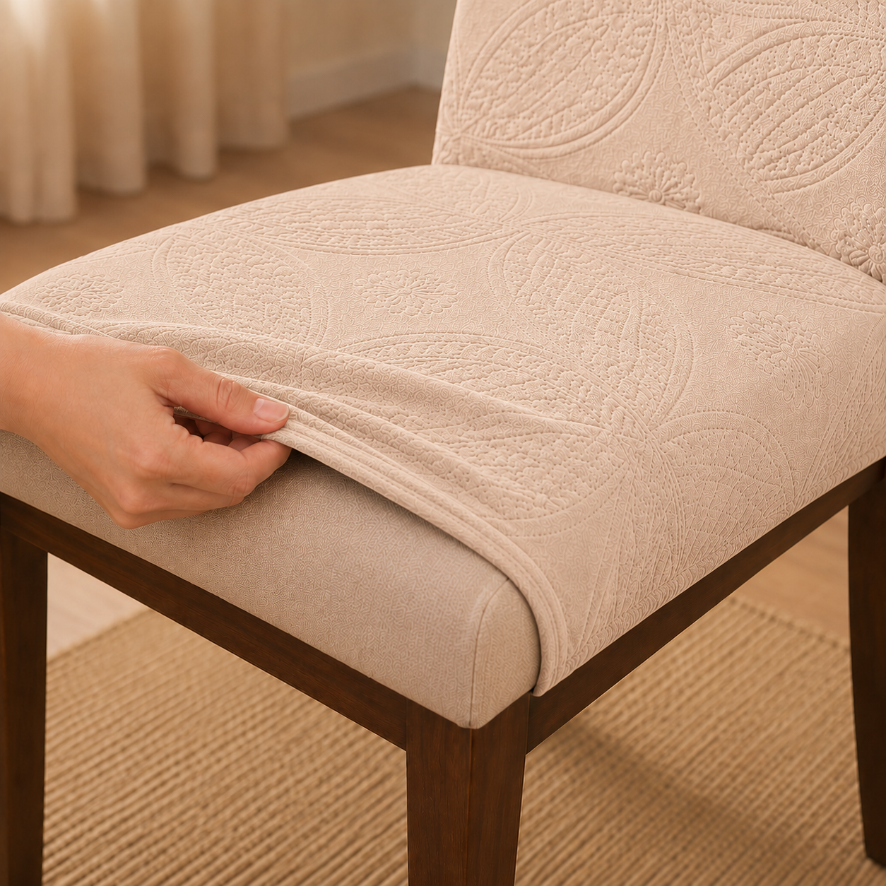 Capa de Cadeira Matelassê Confort Plus Arabesco Resistente a Gato - Creme