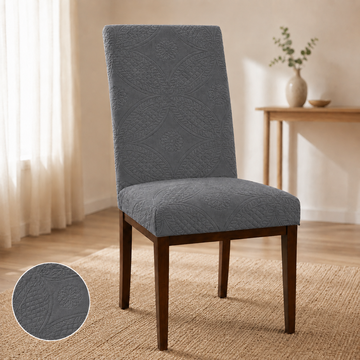 Capa de Cadeira Matelassê Confort Plus Arabescos Resistente a Gato- Cinza