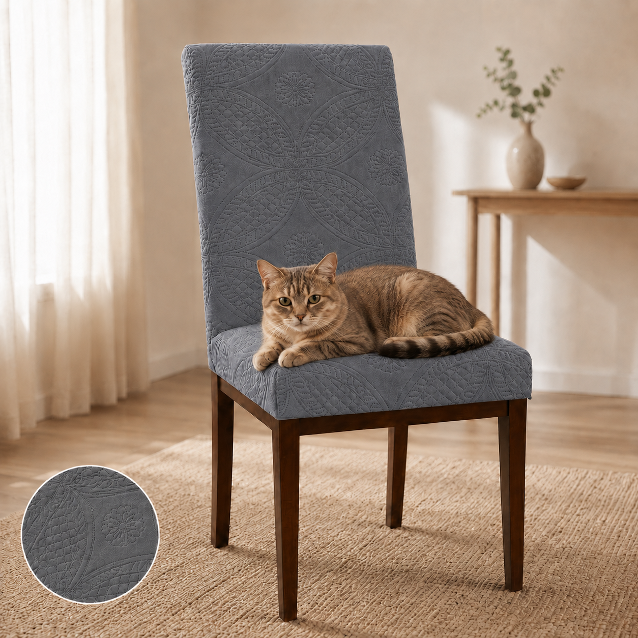 Capa de Cadeira Matelassê Confort Plus Arabescos Resistente a Gato- Cinza