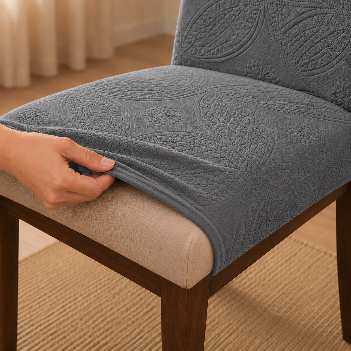 Capa de Cadeira Matelassê Confort Plus Arabescos Resistente a Gato- Cinza
