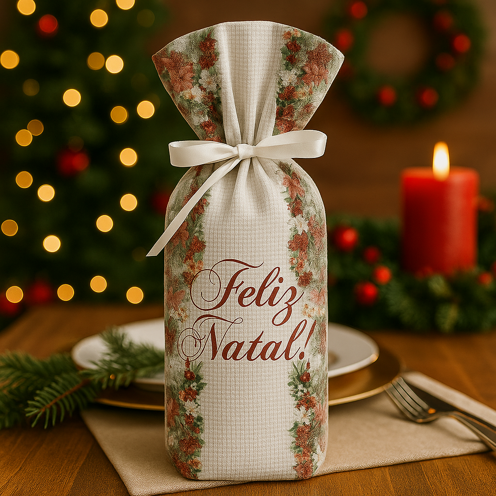 Porta Vinho com Fita Natal - Poinsetia