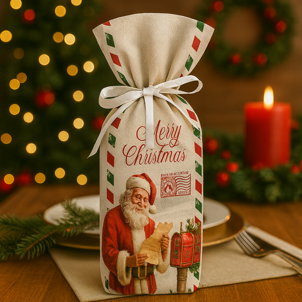 Porta Vinho com Fita Natal - Noel Carta