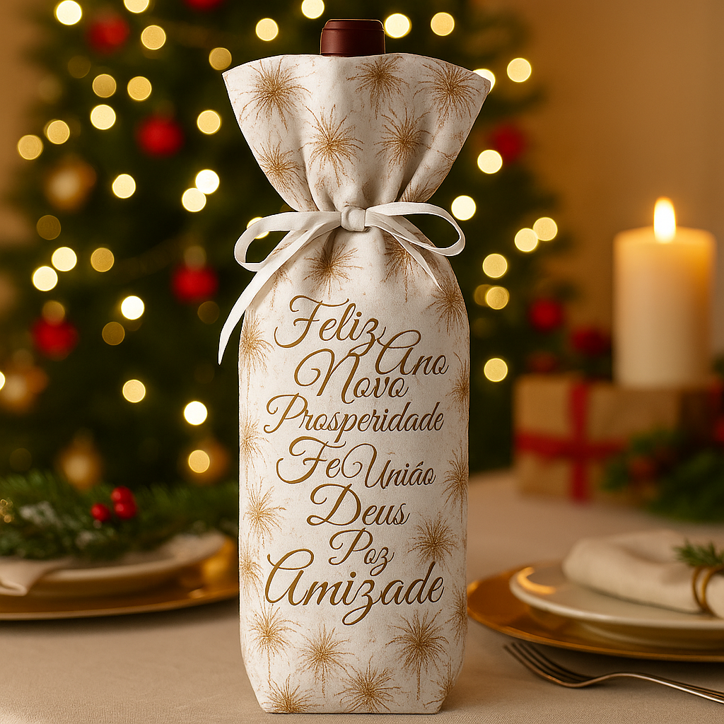 Porta Vinho com Fita Natal - Ano Novo