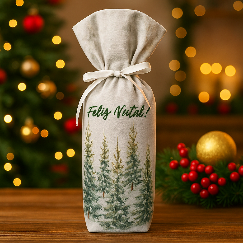 Porta Vinho com Fita Natal - Pinheiros Floresta