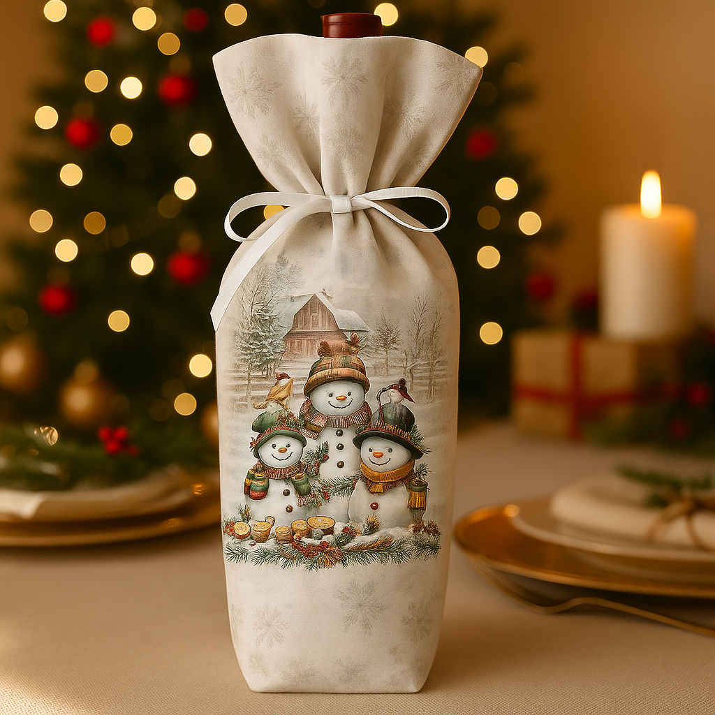 Porta Vinho com Fita Natal - Boneco de Neve