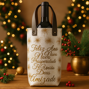 Porta Vinho Alça de Couro Natal- Ano Novo