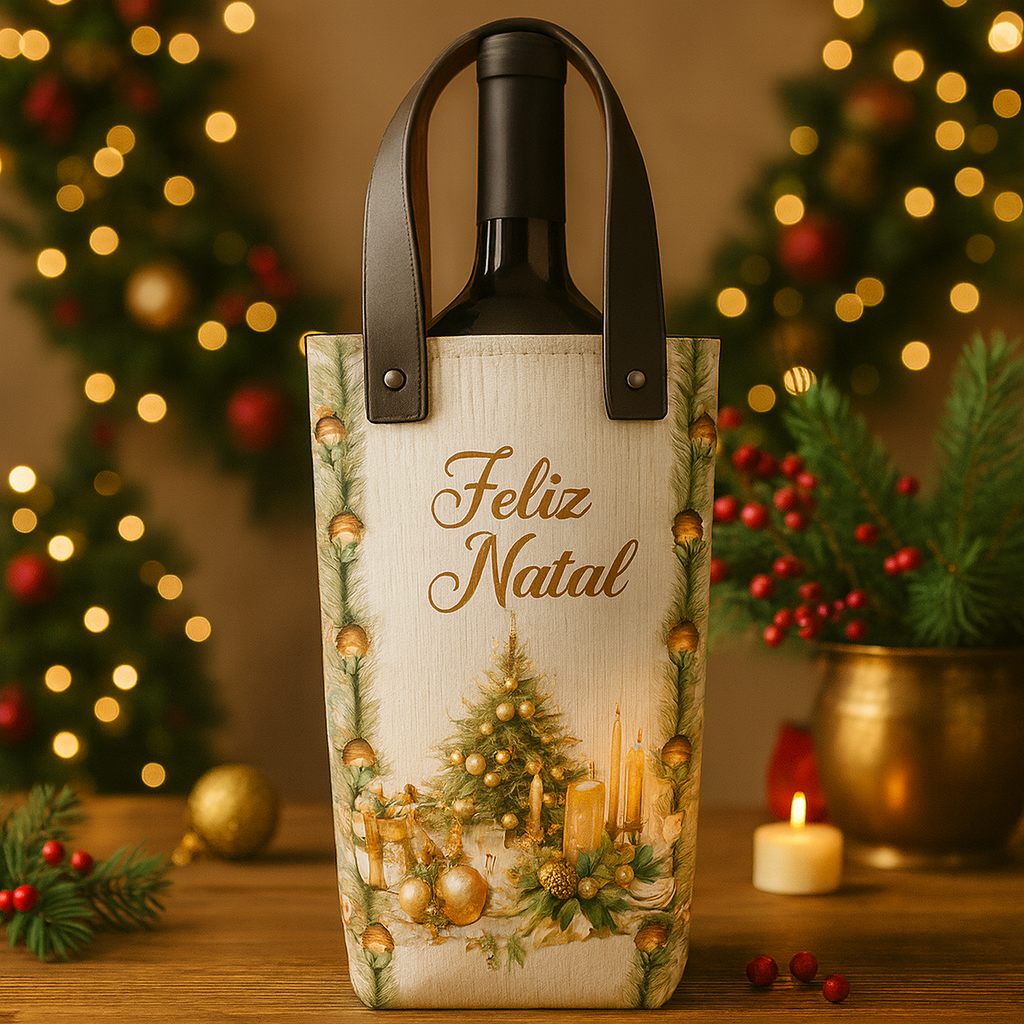 Porta Vinho Alça de Couro Natal- Boho Verde