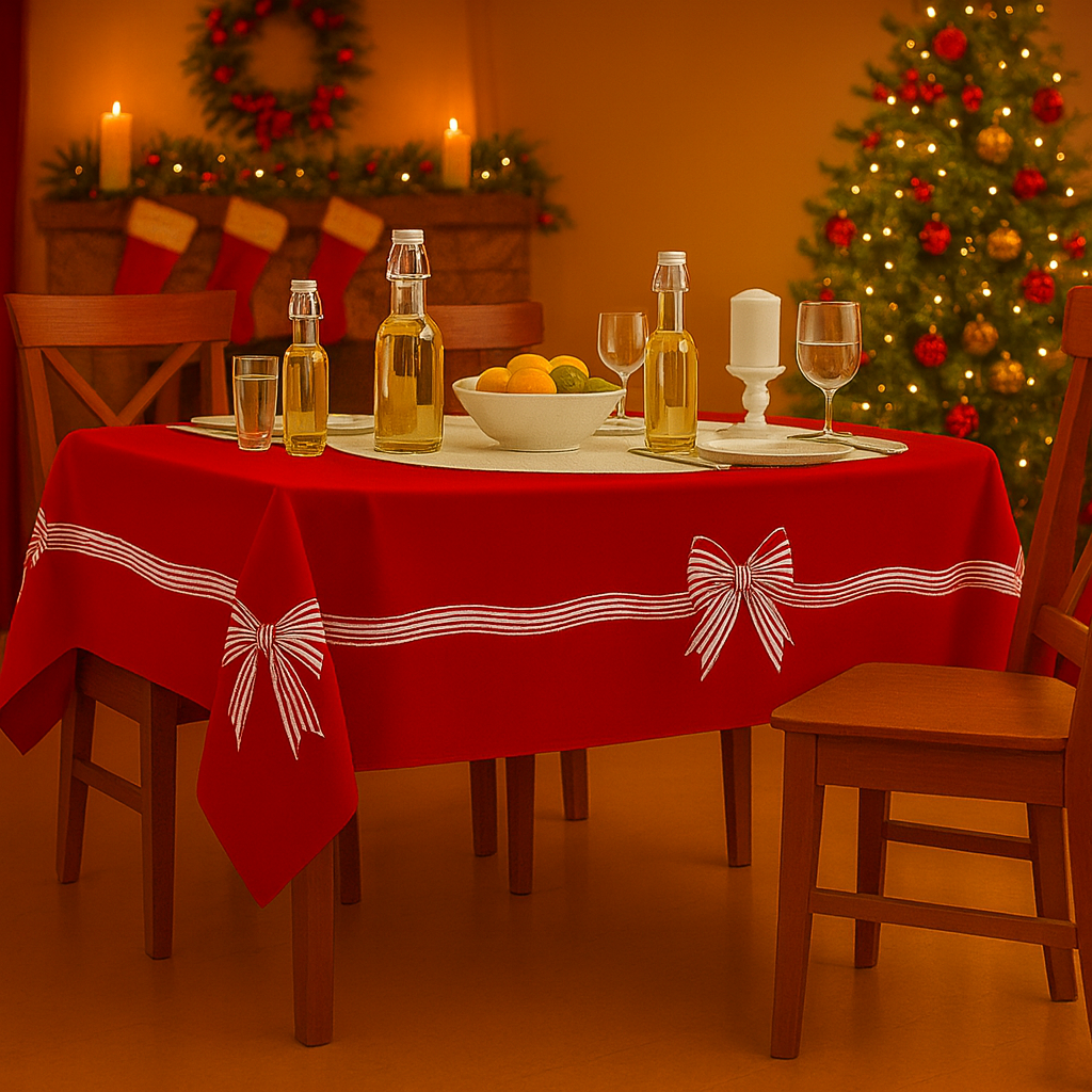 Toalha de Mesa Natalina- Laço Vermelho