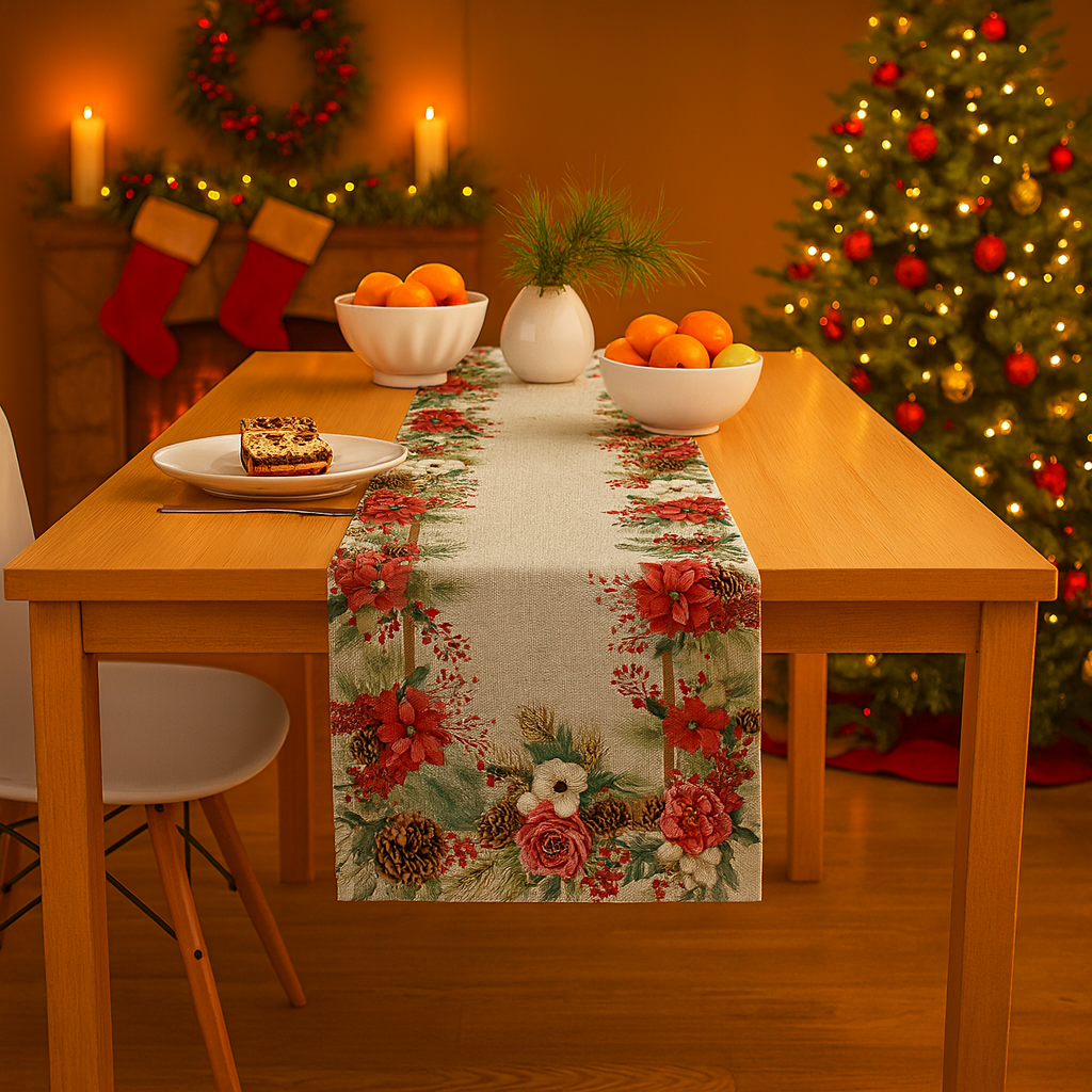 Trilho de Mesa Natalino 1,43m x 46cm - Poinsetia
