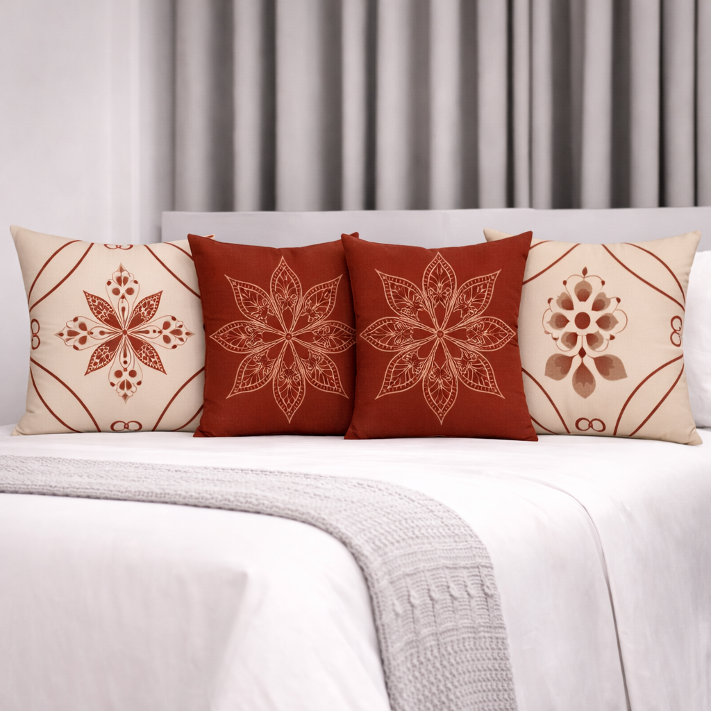 Kit 4 Capas de Almofada - Flores Terracota