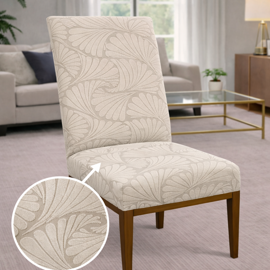 Capa de Cadeira Suede Jacquard Alto Relevo Bege- Vento