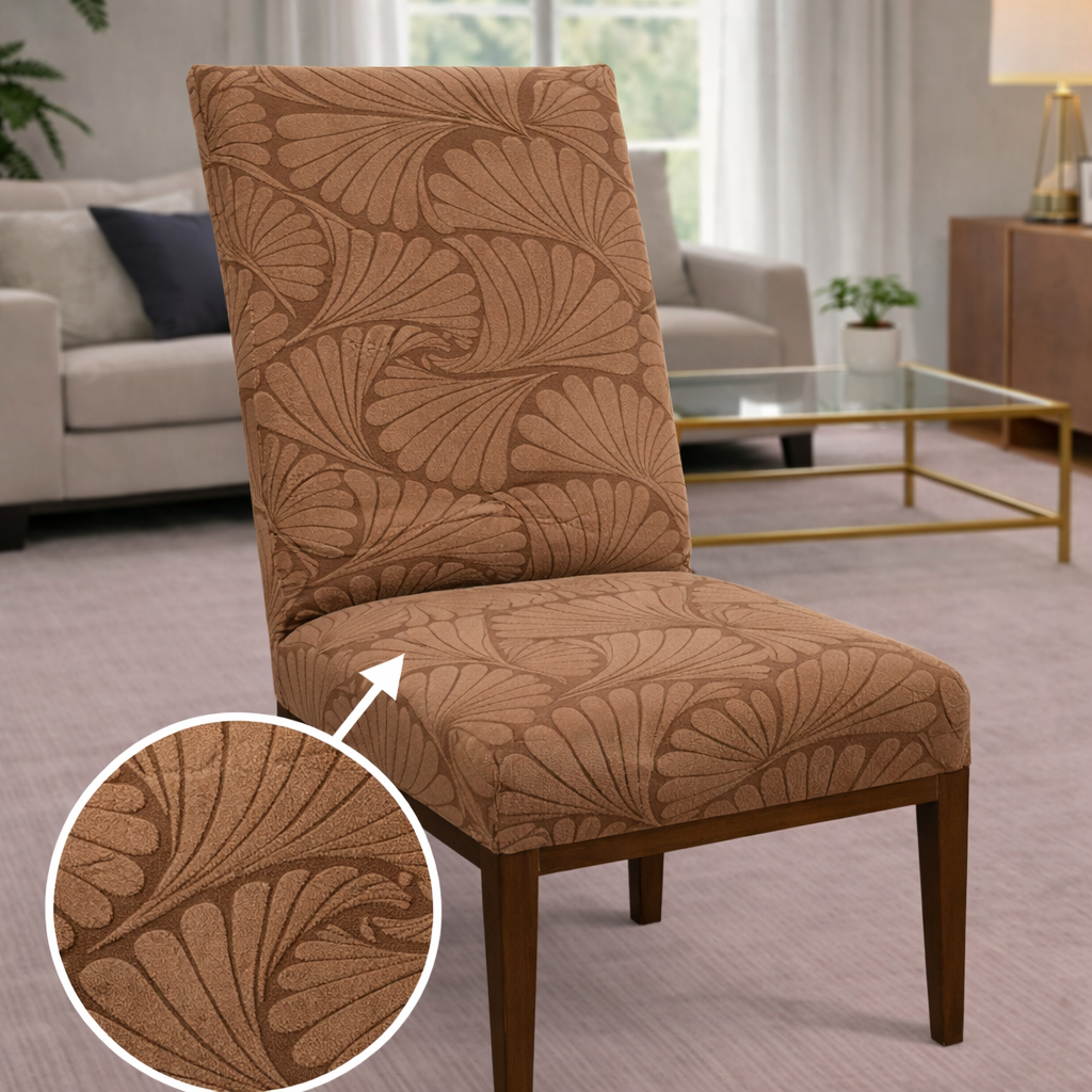 Capa de Cadeira Suede Jacquard Alto Relevo Marrom- Vento