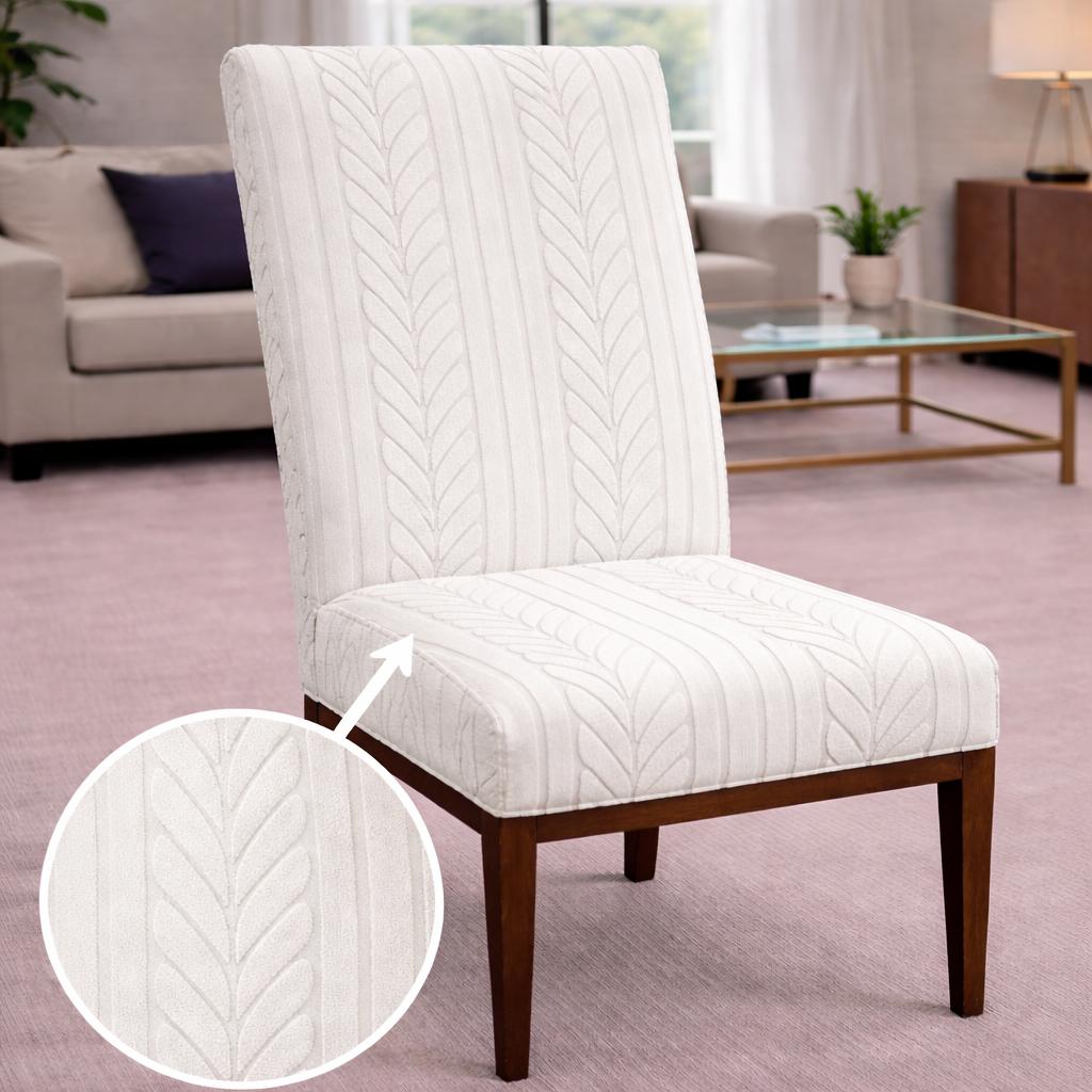 Capa de Cadeira Suede Jacquard Alto Relevo Off White- Seta