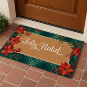 Tapete de Porta Natalino Retangular de Fibra de Coco - Várias Estampas