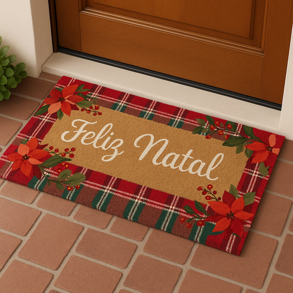 Tapete de Porta Natalino Retangular de Fibra de Coco - Várias Estampas