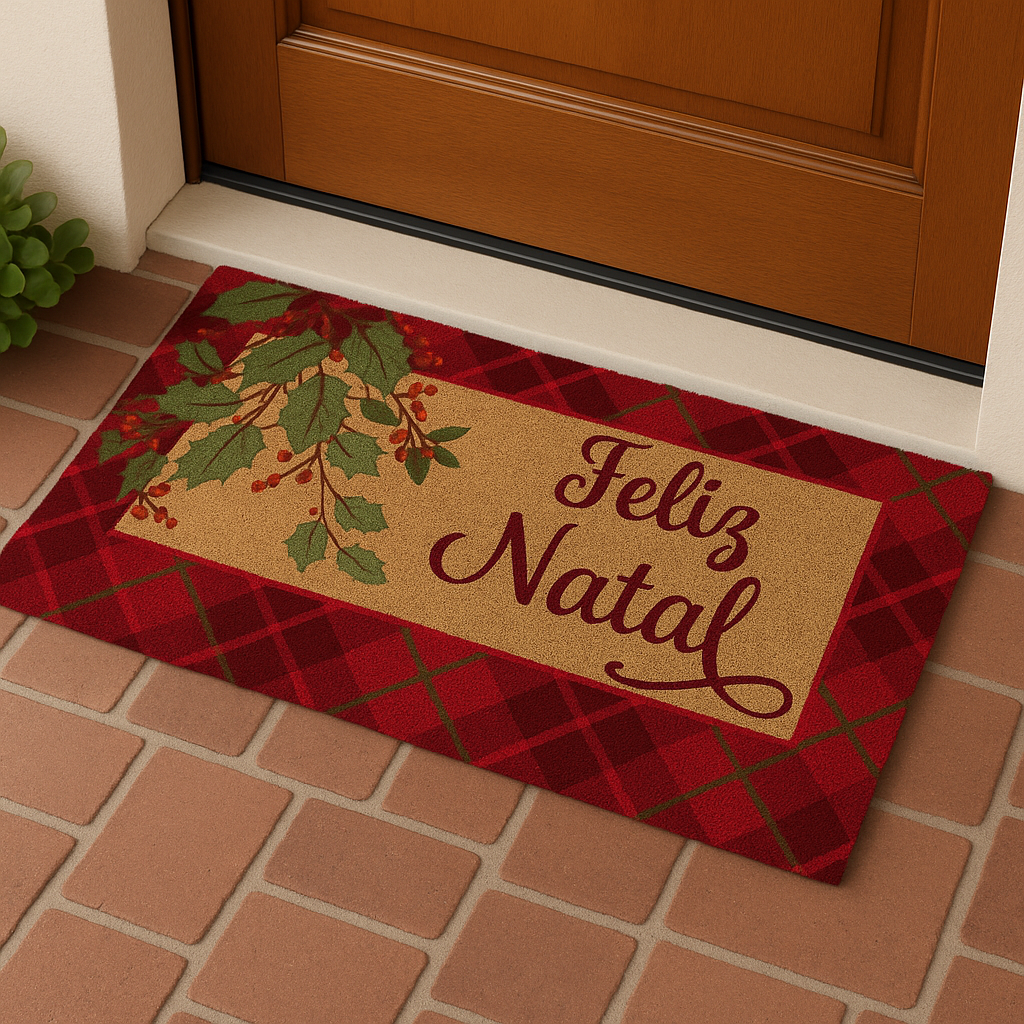 Tapete de Porta Natalino Retangular de Fibra de Coco - Várias Estampas