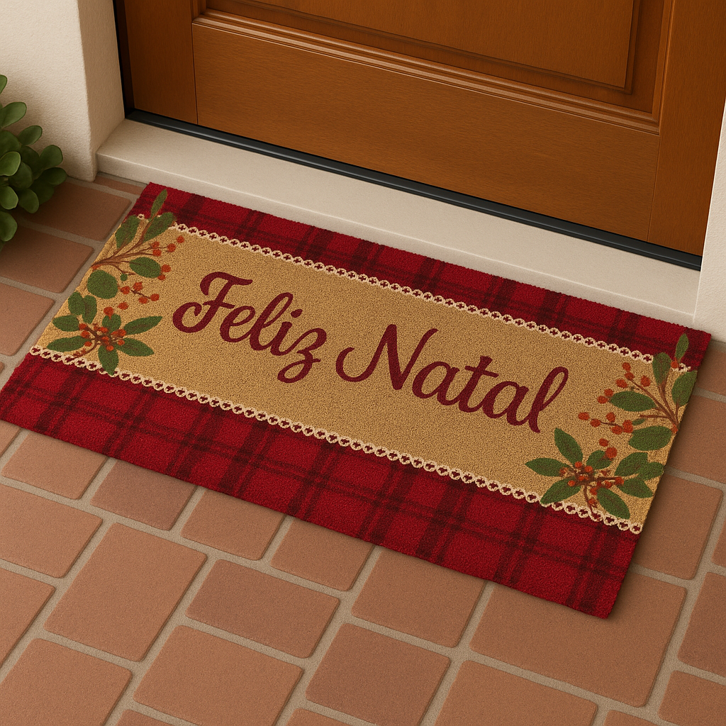 Tapete de Porta Natalino Retangular de Fibra de Coco - Várias Estampas