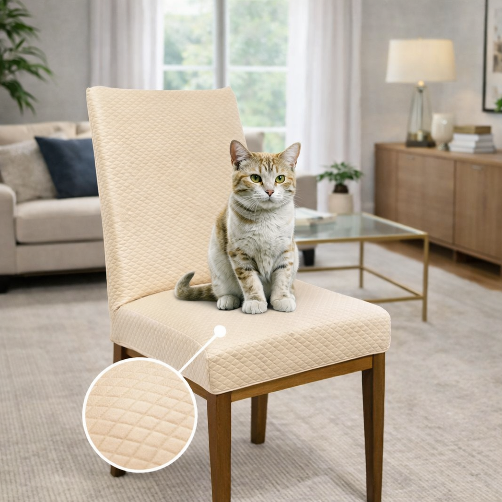 Capa de Cadeira Resistente à Gato em Matelassê - Creme
