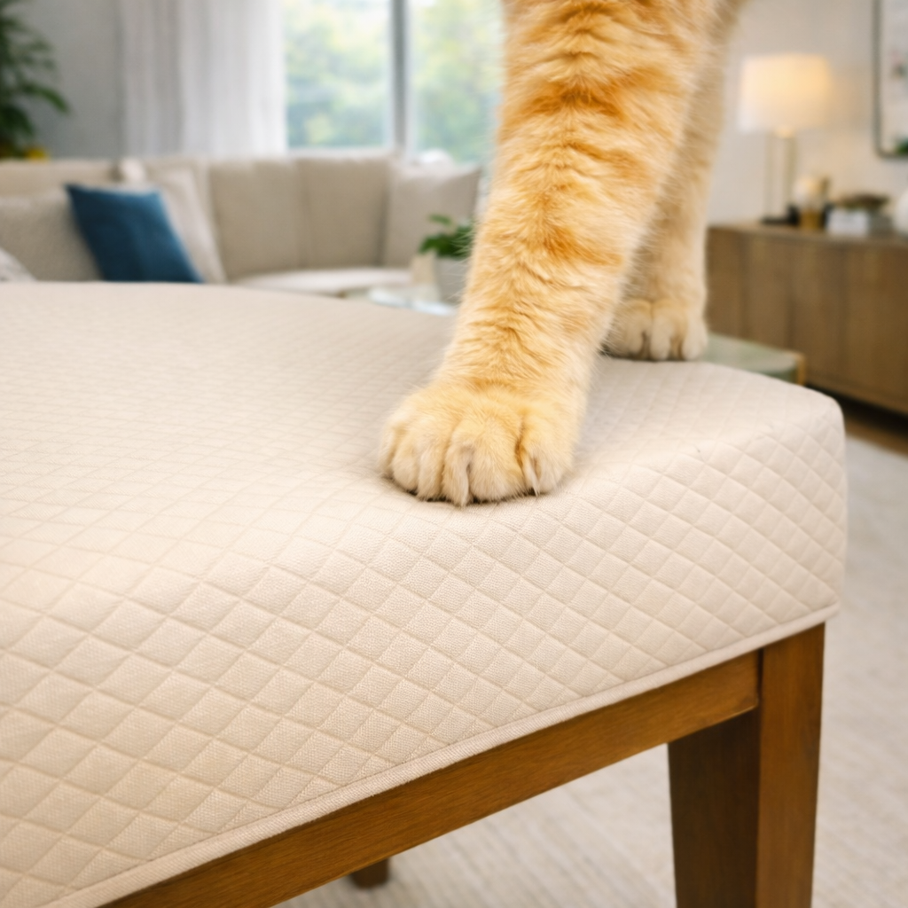 Capa de Cadeira Resistente à Gato em Matelassê - Creme
