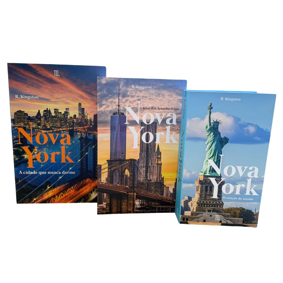Kit 3un Caixa Porta Objeto Livro Fake Decorativo - Cidade que não Dorme