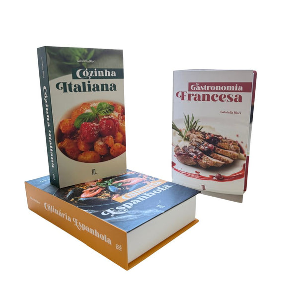 Kit 3un Caixa Porta Objeto Livro Fake Decorativo - Culinária