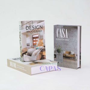 Kit 3un Caixa Porta Objeto Livro Fake Decorativo -Decor